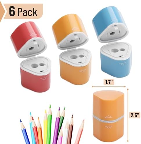 Mr. Pen- Pencil Sharpeners Manual, 6 Pack, 3 Holes, Colorful