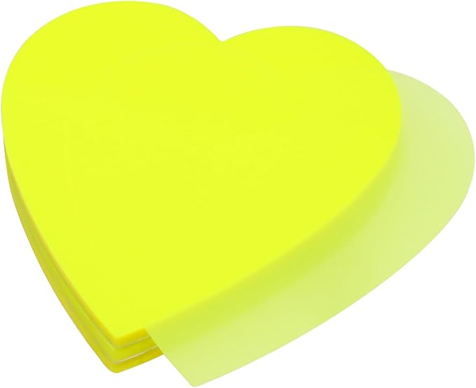 ONLYKXY 3 Pack Heart Shaped Transparent Sticky Notes 2.8X2.8in Waterproof Self-Stick Book Tabs 150 Sheets PET Markers Sticky Notes Pad (Fluorescent Yellow)