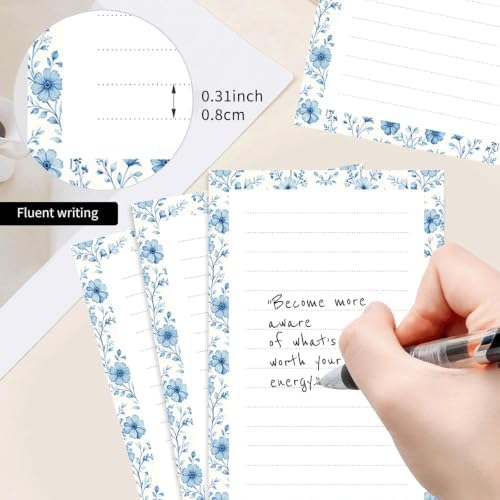 2 Pack Lined Sticky Notes 4x6 in, Cute Self-Stick Notepads with Lines, Large Memo Pads Strong Adhesive for Office, Home Cute Blue Flowers