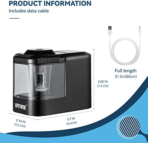 Electric Pencil Sharpener for 6-8mm No.2/Colored/Watercolor/Charcoal Pencils,Adapter/USB/Battery Operated in School/Classroom/Office/Home(Black)