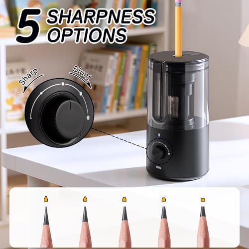 Deli Electric Pencil Sharpener, Fully Automatic Pencil Sharpener for 6.9-8mm No.2 & Colored Pencils, Auto in & Out, Rechargeable Hands-Free Sharpener for Classroom, Home, Office, Black