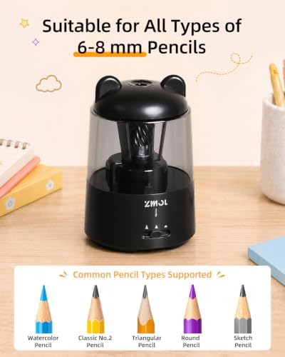 ZMOL Rechargeable Electric Pencil Sharpener for Colored Pencils Black