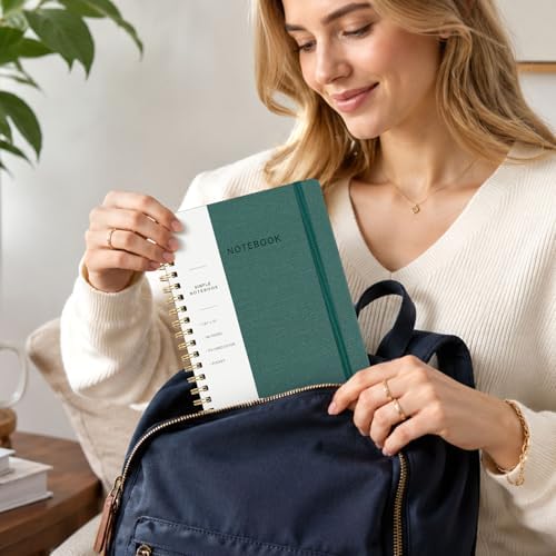 Spiral Notebook - 7.24" x 10" College Ruled Journal with Inner Pockets and 180 Pages, PU Leather Cover Business Journal, Twin-Wire Binding Notebook Perfect for Office & Home School Supplies Green