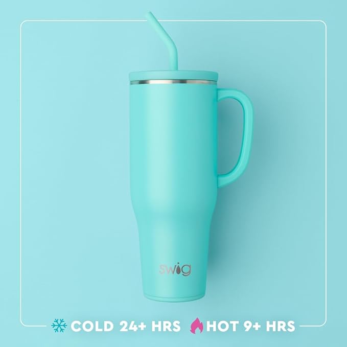 Swig Life 40oz Mega Mug, 40oz Tumbler with Handle and Straw, Extra Large Insulated Tumblers, Cup Holder Friendly Travel Mug (Brite Stripe)