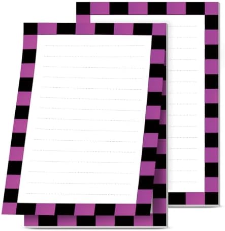 2 Pack Lined Sticky Notes 4x6 in, Cute Self-Stick Notepads with Lines, Large Memo Pads Strong Adhesive for Office, Home Purple Black Plaid