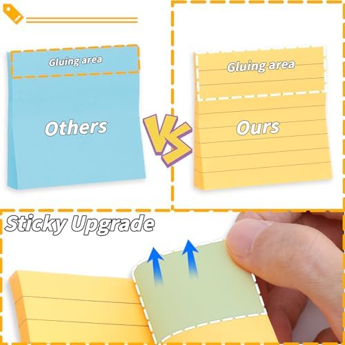 120 Pack Lined Sticky Notes 3x3 Inch 12 Colors Colorful Memo Pads Bulk