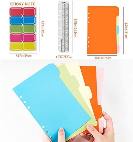 DY.2ten A5 6-Hole Binder Notebook Refills Set - 135 Sheets (270 Pages) Graph Paper + 2pcs A5 Zipper Binder Pockets + 5 Pcs A5 Dividers + Index Note Tabs + index with date + Ruler