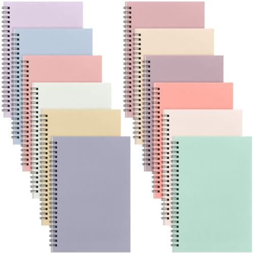 Fuutreo 12 Pcs Spiral Notebook for Work A5 8.3 x 5.7 Inch College Ruled Spiral Journal Notebook Kraft Cover Ruled Paper, 12 Color, 60 Sheets, 120 Pages for Office School (Happy Color,Classic)