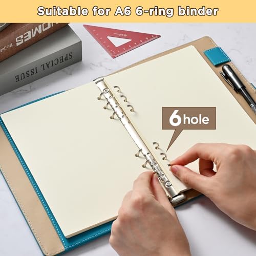 Beige A6 6-Hole Blank Loose Leaf Refill Paper-Fits A6 6-Ring Binder, 100GSM Thick No Bleed-through Sheets, Double Sided Writing for Fountain Pen & Gel Pen