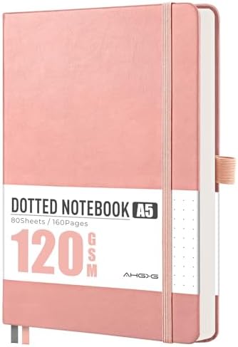 AHGXG Dotted Journal Notebook, 160 Numbered Pages, A5 Size (5.7'' x 8.3'')