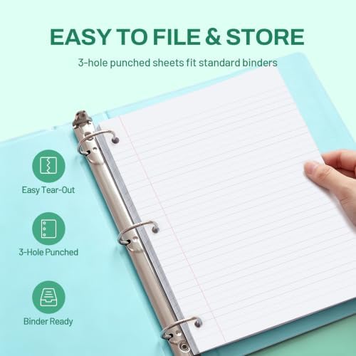 SUNEE 5 Subject Notebook College Ruled - 400 Pages, 9"x11", 5 Pocket Colored Dividers, 3-Hole Punched Paper, Dark Green