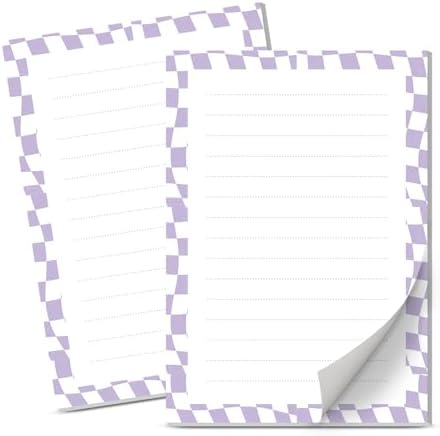 Lined Sticky Notes 4x6 in, 2 Pack Large Cute Notepads with Lines Self-Stick Note Pad, Funny Memo Pads Strong Adhesive for Office, Home Blue Curve Plaid