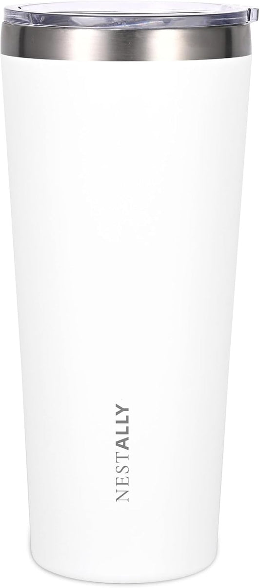 NESTALLY Coast 20oz Stainless Steel Tumbler,Extra Capacity Holds Up to 22oz, Double Wall Vacuum Insulated Travel Coffee Mug with Lid & Metal Straw, Leakproof Reusable Cup for Travel (Soft White)