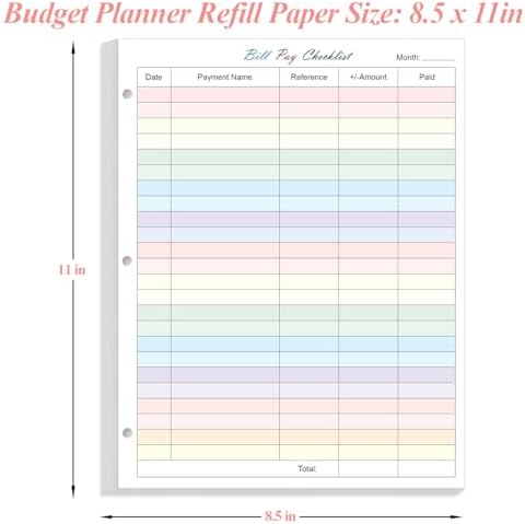 (2-Pack) A4 Bill Payment Checklist Refills Paper - 3-Hole Punched Loose Leaf Budget Planner Refill, 50 Sheets/100 Pages Colorful Monthly Budget Forms, 100gsm Paper, 8.5" x 11"