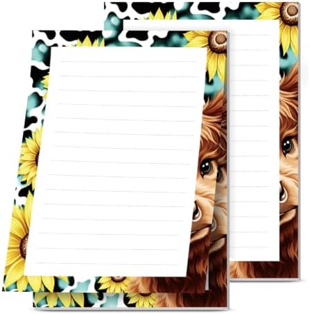 2 Pack Lined Sticky Notes 4x6 in, Cute Self-Stick Notepads with Lines, Large Memo Pads Strong Adhesive for Office, Home Sunflower Cow