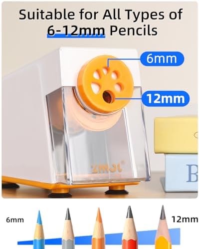 ZMOL Electric Pencil Sharpener,Heavy Duty for Classroom, 6-12mm, White