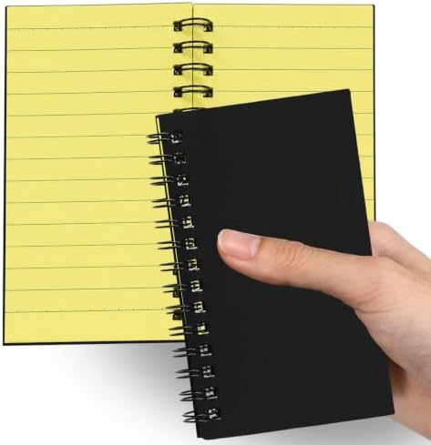 Jutom 2 Pcs Small Spiral Notebook Memo Pad 3x5, Black Cover Yellow Page