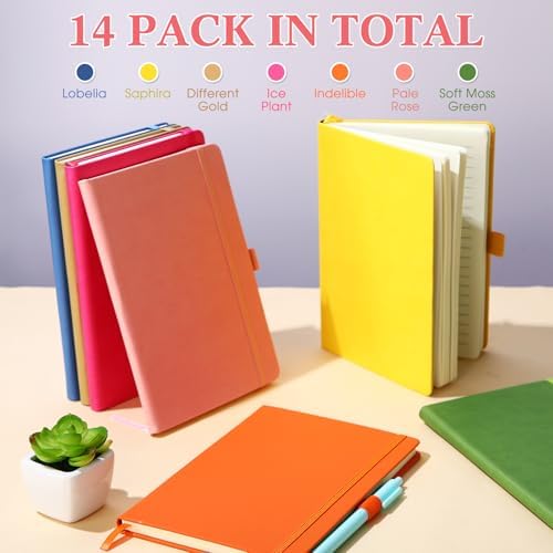 Laumoi 14 Pack Hardcover Lined Journal Notebooks Bulk,Fashion Color,A5