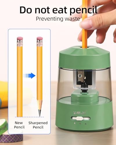 ZMOL Electric Pencil Sharpener Battery Powered, 6-12mm Jumbo Pencils,Green