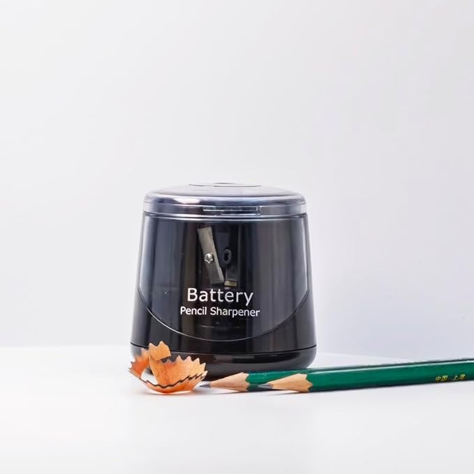 Battery Pencil Sharpener, Heavy-Duty Helical Blade to Fast Sharpen, Auto Stop for No.2/Colored Pencils(6-8mm), AC Adapter/Battery Operated in School Classroom/Office/Home (Black)