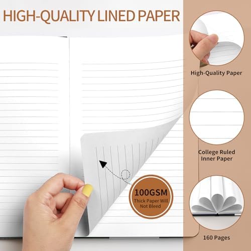 A5 Lined Journal Notebook, Fabric Hardcover, 3 Pack