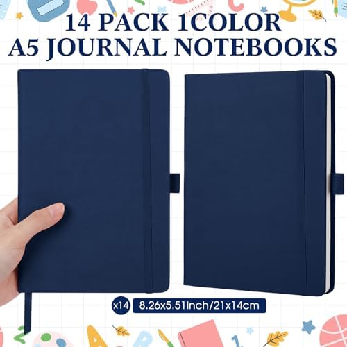 Laumoi 14 Pack Hardcover Lined Journal Notebooks Bulk,Dark Blue,A5