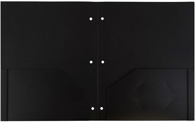 JAM PAPER Heavy Duty Plastic 3 Hole Punch Pocket Folders - Extra Tough School Folders - Black - 12/Pack