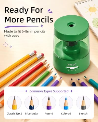 ZMOL Electric Pencil Sharpener, USB or 2 AA Powered, 6-8mm, Green