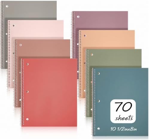 Teling 8 Pcs 1 Subject Spiral Notebook for Work College Ruled 8 x 10 1/2 Inch Spiral Journal Notebook 3 Hole Punched Paper Tear Line 70 Sheets Office School Study Supplies (Vintage Color)
