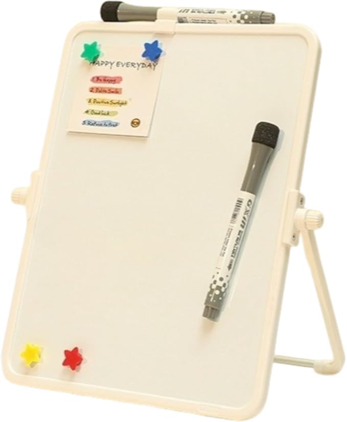 Double-Sided Magnetic Whiteboard - 17×21.3cm (6.7×8.4in) with Stand | Includes 2 Dry Erase Markers & 4 Magnets | Portable Desktop Board for Office Home School (Off White)