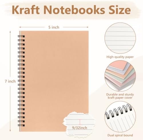 Fuutreo 12 Pcs Spiral Notebook for Work A5 5 x 7 Inch College Ruled Spiral Journal Notebook Kraft Cover Ruled Paper, 12 Color, 60 Sheets, 120 Pages for Office School(Macaron Color, Classic)
