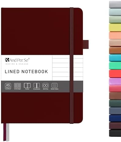 &And Per Se Lined Journal Notebook – A5 5.7”x8” College Ruled, 160 Pages, 100gsm Thick Paper, Journaling Notebooks for Writing (Dark Red)