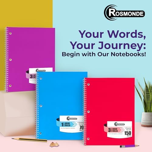 Rosmonde 24 Pack 1 Subject Graph Paper Spiral Notebook, 70 Sheets/140 Pages