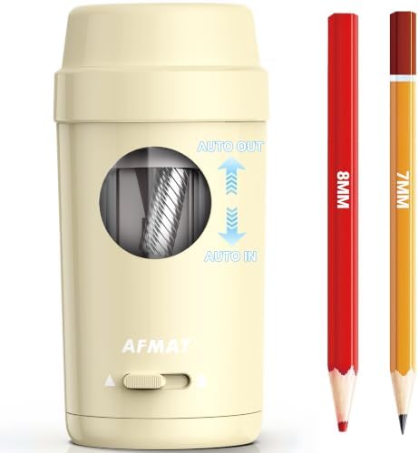 AFMAT Electric Pencil Sharpener, Auto in & Out, Fully Automatic Pencil Sharpener for Colored Pencils, Rechargeable Hands-Free Sharpeners for φ7-8mm Pencils, Good for Classroom/Home PSX8(Off White)