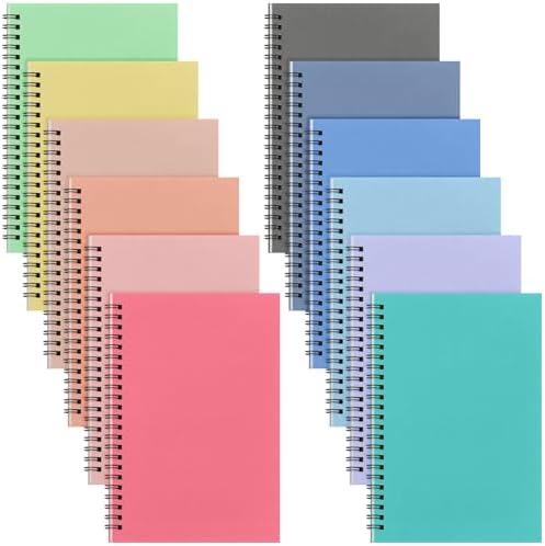 Fuutreo 12 Pcs Spiral Notebook for Work A5 8.3 x 5.7 Inch College Ruled Spiral Journal Notebook Kraft Cover Ruled Paper, 12 Color, 60 Sheets, 120 Pages for Office School(Artistic Color,Classic)
