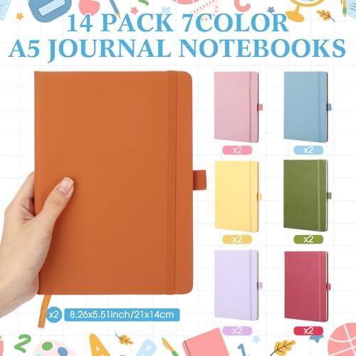Laumoi 14 Pack Hardcover Lined Journal Notebooks Bulk,Elegant Color,A5