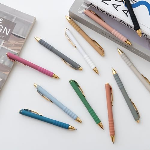 Linbsunne Ballpoint Pens Black Medium Point 1mm with Super Soft Grip Ball Point Pen for Men Women Retractable(style2, 12 pcs)