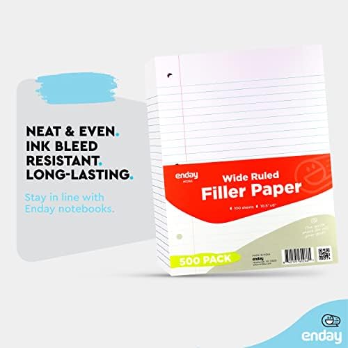 Emraw Wide Ruled Filler Paper, Perfect for Normal Everyday Notetaking 8"x10.5" x 0.32" Inch, 2 Pack - 100 Sheets Per Pack (Total 200 Sheets)