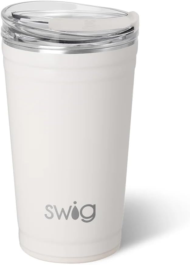 Swig Life 24oz Party Cup, Stackable Insulated Travel Coffee Tumbler with EZ Slider Lid, Cup Holder Friendly, Stainless Steel 24 oz Tumbler, Reusable Coffee Mug (Shimmer Pearl)