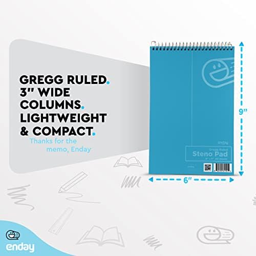 Enday 48 Pack Steno Pads Spiral 6 x 9 Gregg Ruled White Paper, 80 Sheets (160 Pages), Bulk Steno Notebooks for Writing Notes in Office, School, College, University, Colorful Covers