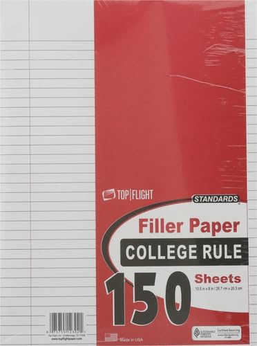 Top Flight Filler Paper, 10.5 x 8 Inches, College Rule, 150 Sheets (12302)
