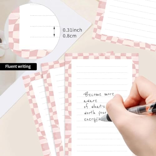 2 Pack Lined Sticky Notes 4x6 in, Cute Self-Stick Notepads with Lines, Large Memo Pads Strong Adhesive for Office, Home Pink White Checkerboard