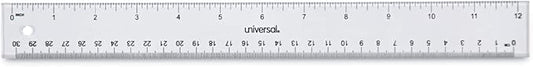 Universal Clear Plastic Ruler, Standard/Metric, 12" Long, 1/16 Graduations, 1 Count