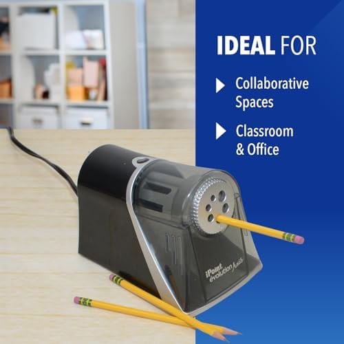 Westcott iPoint Evolution Axis Heavy Duty Electric Pencil Sharpener for Classroom, Black and Silver