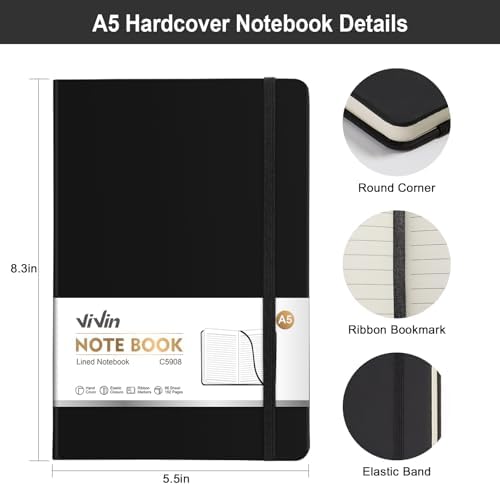 ViVin 24 Pack A5 Hardcover Lined Notebook,192 pg College Ruled 5.5x8.3