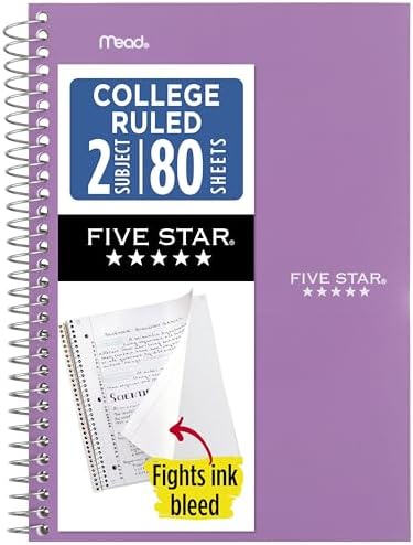 Five Star Spiral Notebook, 2 Subject, College Ruled Paper, 6" x 9.5", 80 Sheets, Amethyst Purple (840029CF1-ECM) (Pack of 12)