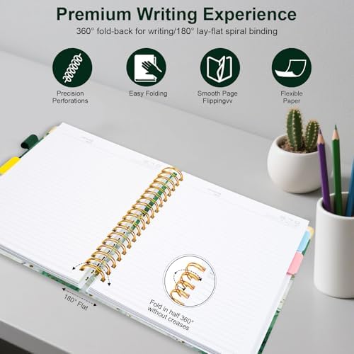 Spiral Journal Notebooks for Work, 300 Pages 5 Subject Notebook College Ruled with Dividers & Tabs, A4 Notebook Journal for Women Students Note-Taking and Organizer (Teal Luxe Marble)