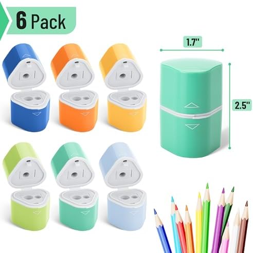 Mr. Pen- Pencil Sharpeners Manual, 6 Pack, 3 Holes, Colorful