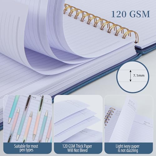 Hardcover Leather Spiral Notebook 8.5" x 11" with Removable Dividers, 300 Pages 5 Subject College Ruled Notebook for Work with Tabs, A4 Spiral Journal for Women Men, School Students Note Taking, Navy