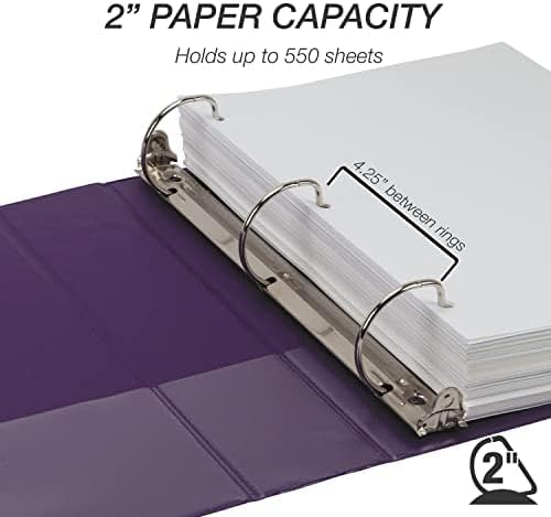 Samsill Durable 2 inch 3 Ring Binder, D Ring Binder, 100% Recycled Chipboard, Purple, 4 Pack